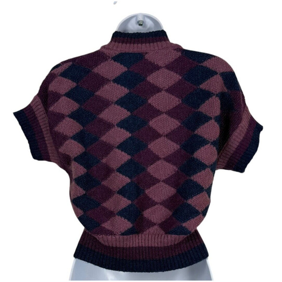 Bennetton Sweater Womens Large Purple Violet Cardigan Argyle Mohair Academia - Picture 5 of 8